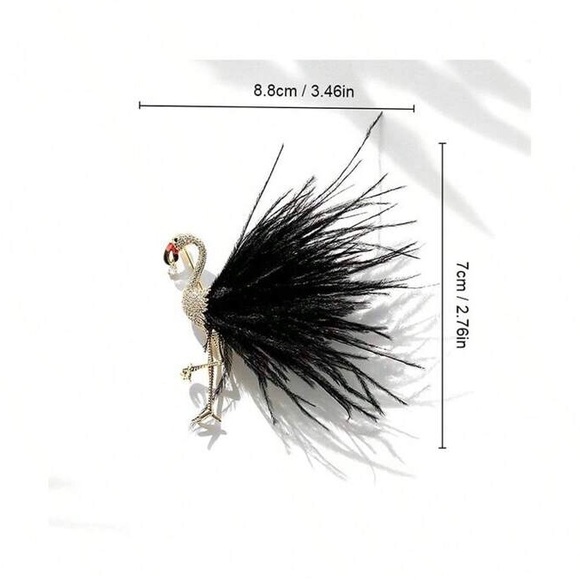 Black and Gold Feathered Bird Brooch - Picture 3 of 3